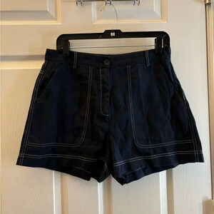 Pinko High Waisted Navy Blue Shorts White Stitching Trim (10)